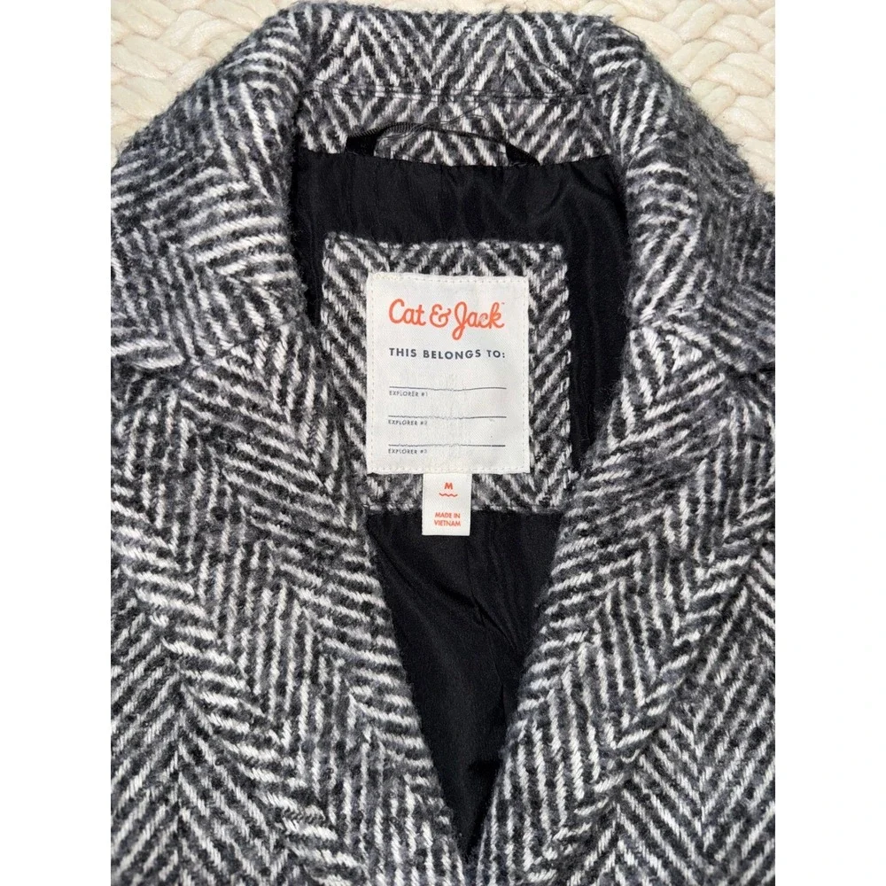 Cat & Jack Kids black/white Herringbone Faux Wool Coat Jacket Med 7-8 Longline